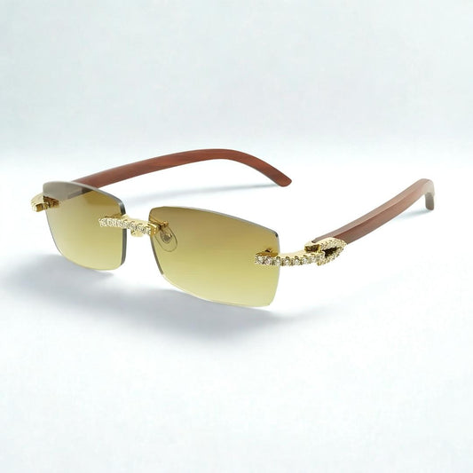 Iced Out Wooden Frames Blue Lens - Dolla Shades