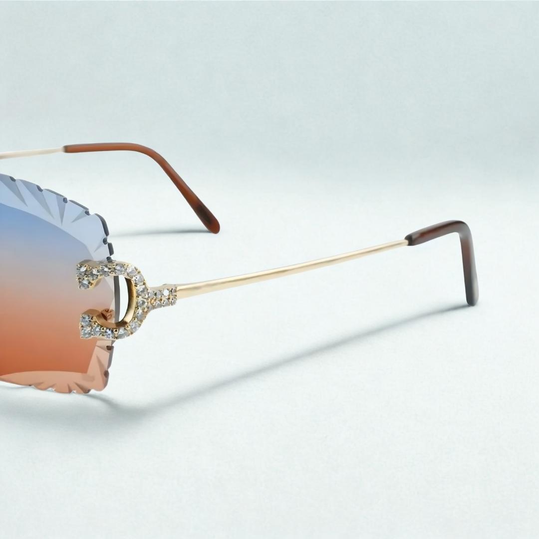 Iced Out C Wires - Diamond Cut Two Tone Orange Lens - Dolla Shades