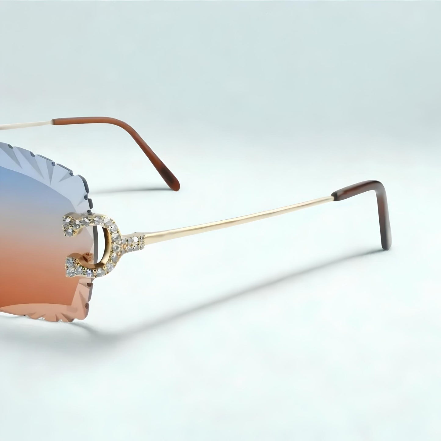 Iced Out C Wires - Diamond Cut Two Tone Orange Lens - Dolla Shades