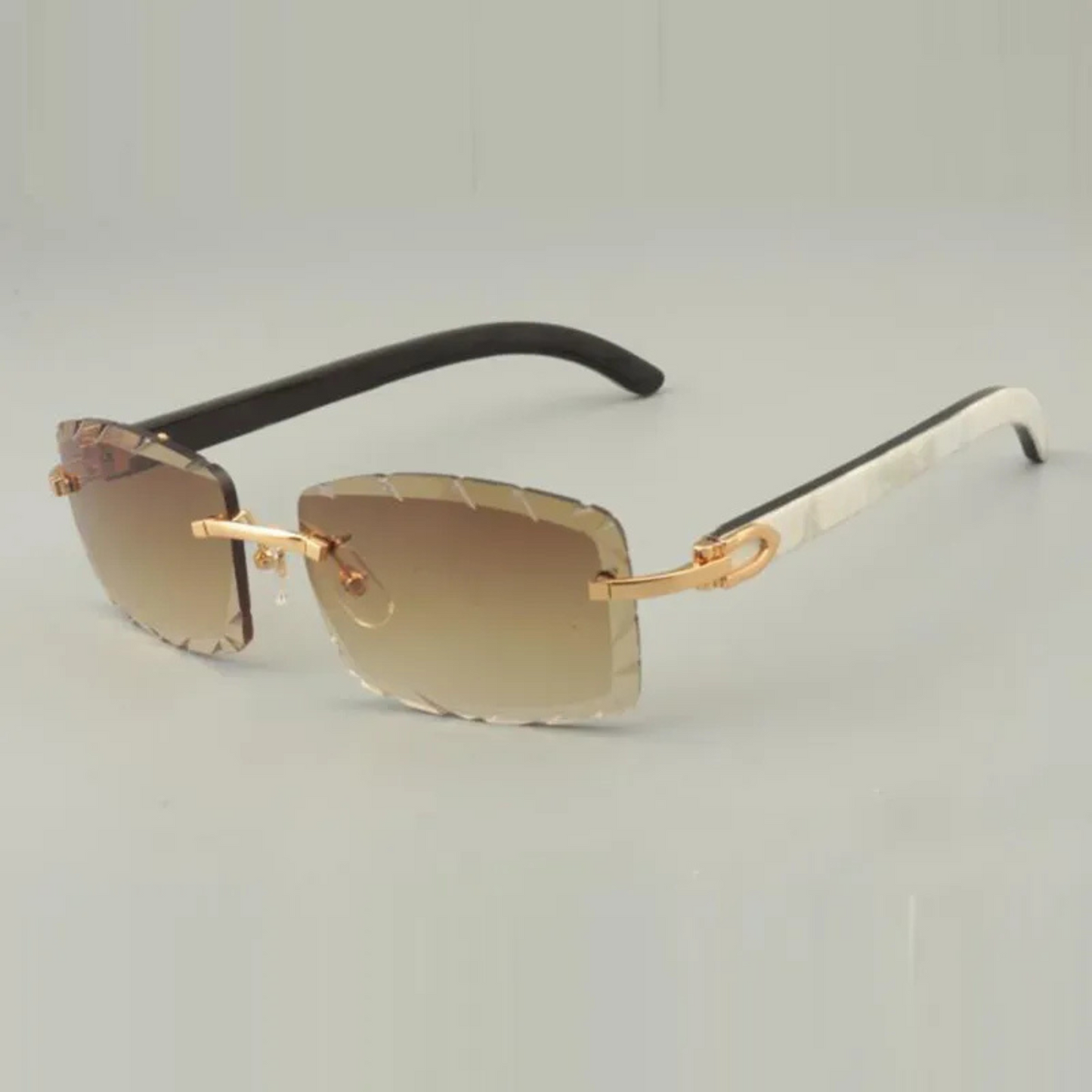 White Buffs Clear Diamond Cut Sunglasses | Premium Rimless Eyewear