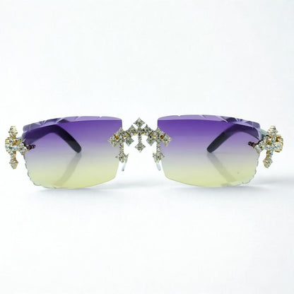 Iced Out Cross White Buffs - Purple Diamond Cut Lens - Dolla Shades