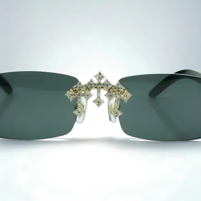 Iced Out Cross White Buffs - Black Lens - Dolla Shades
