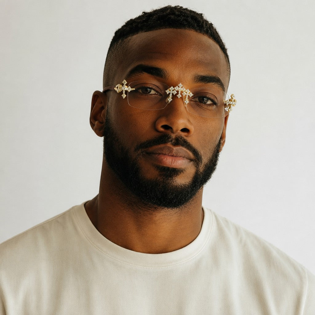 Iced Out Cross Wooden Frames Clear Lens