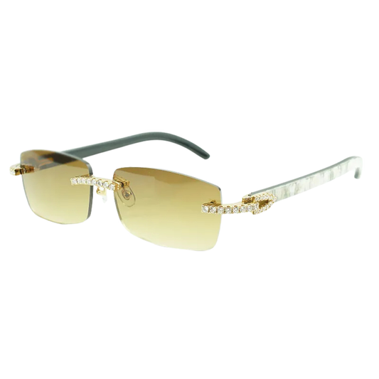 Iced Out White Buffs Brown Lens Sunglasses | Premium Rimless Eyewear