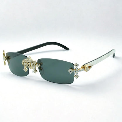 Iced Out Cross White Buffs - Red Lens