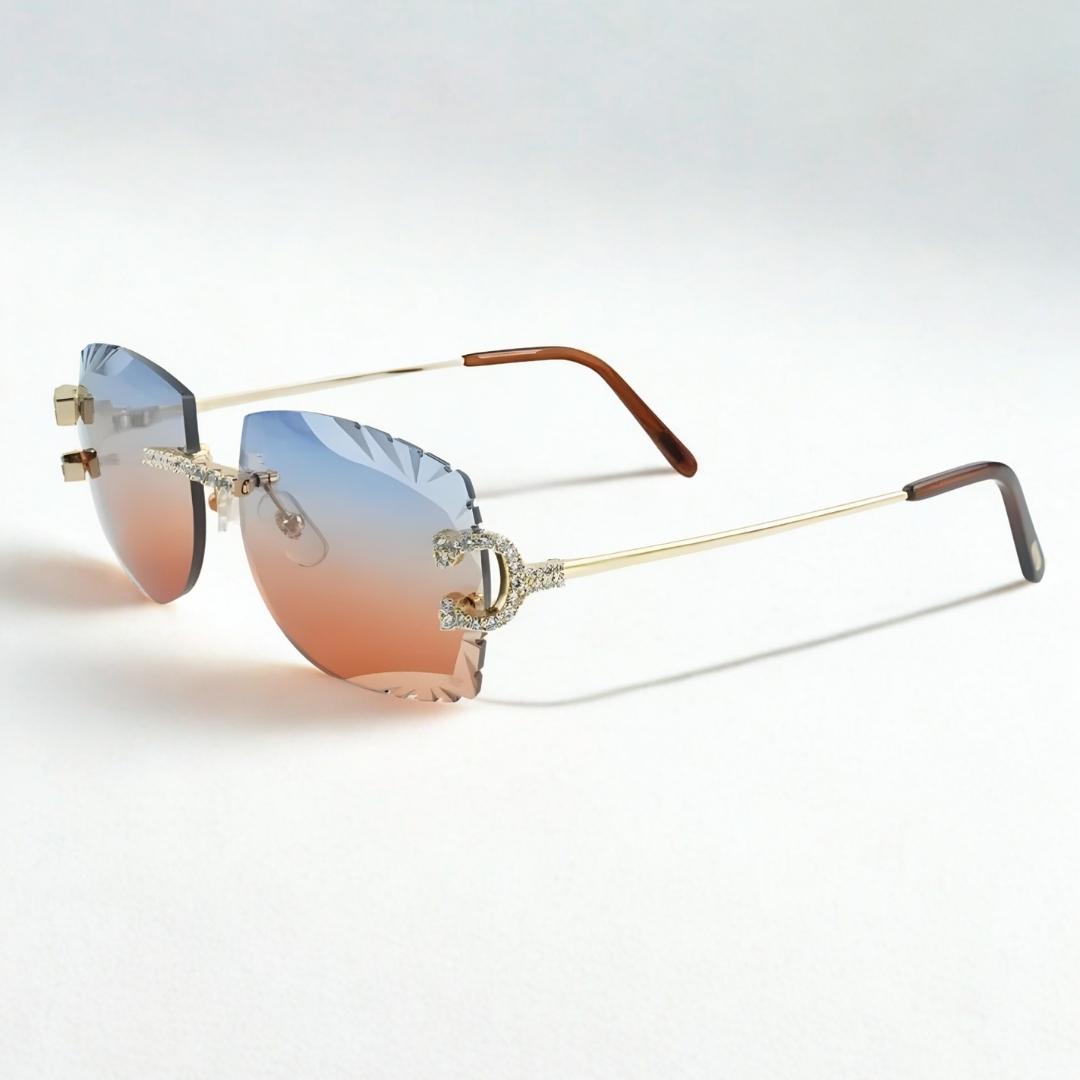 Iced Out C Wires - Diamond Cut Two Tone Orange Lens - Dolla Shades