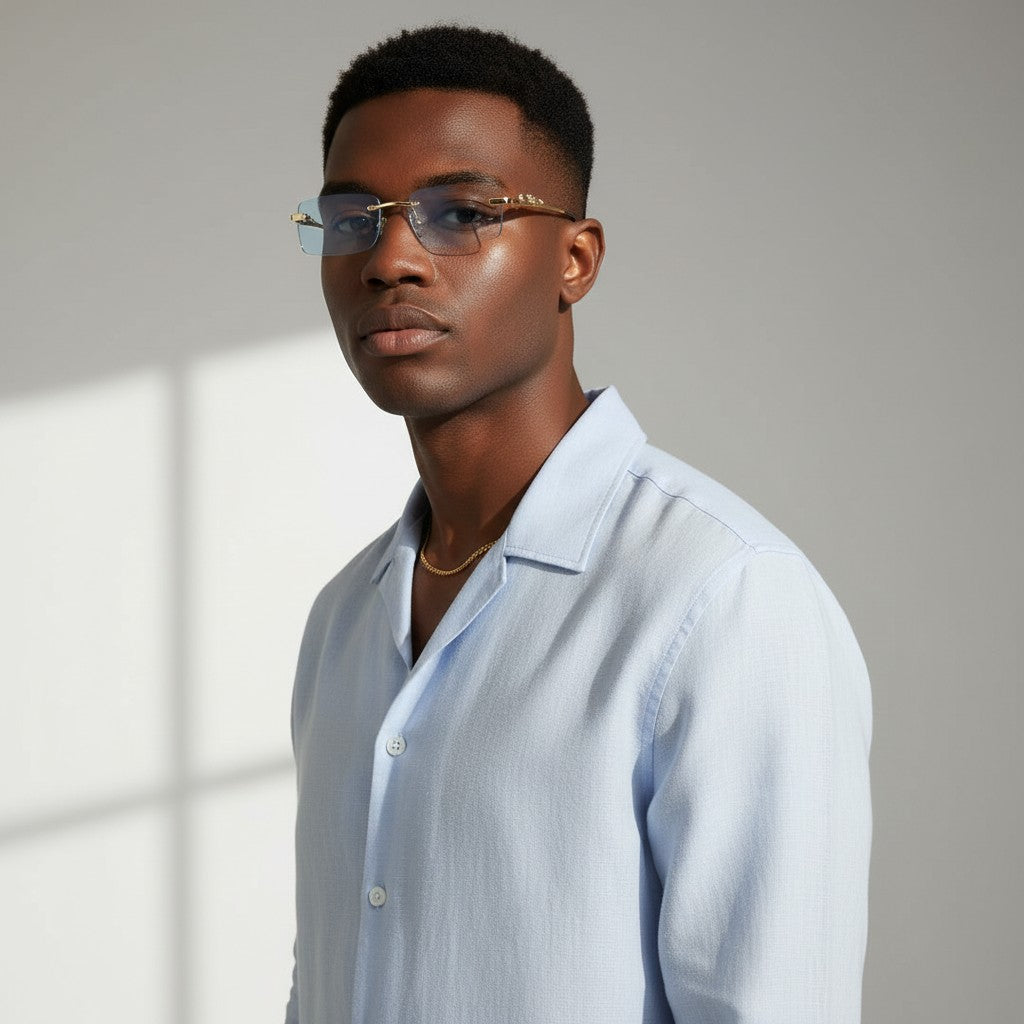 Gold Leopard Frames - Light Blue Lenses - Dolla Shades