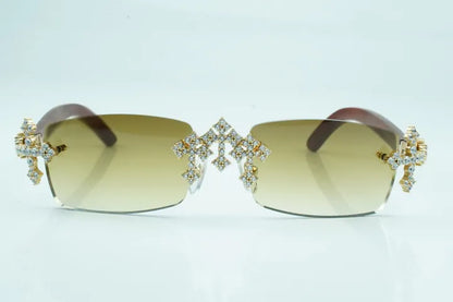 Iced Out Cross Wooden Frames - Brown Lens