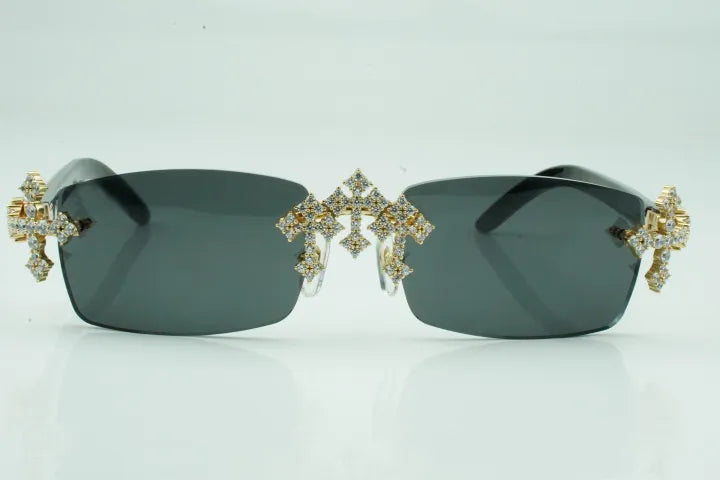 Iced Out Cross White Buffs - Black Lens