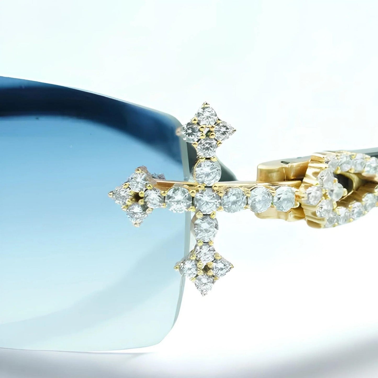Iced Out Cross White Buffs - Blue Lens - Dolla Shades