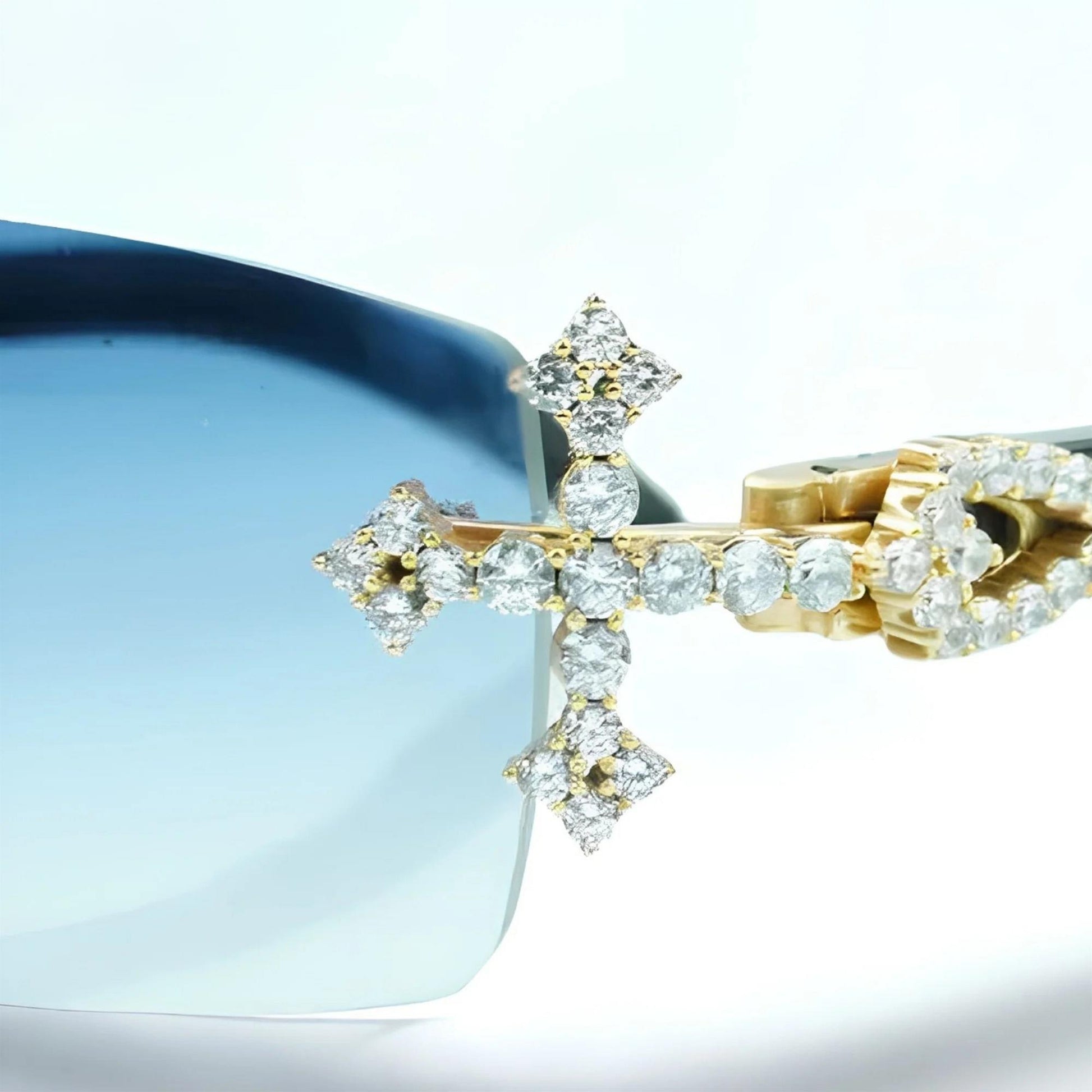Iced Out Cross White Buffs - Blue Lens - Dolla Shades