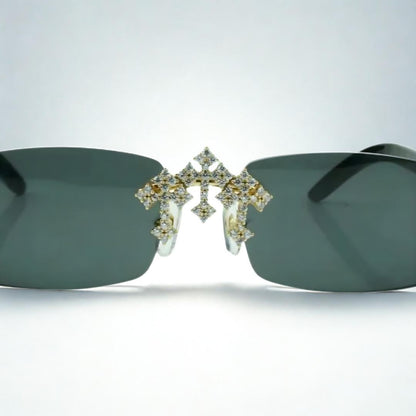 Iced Out Cross White Buffs - Black Lens