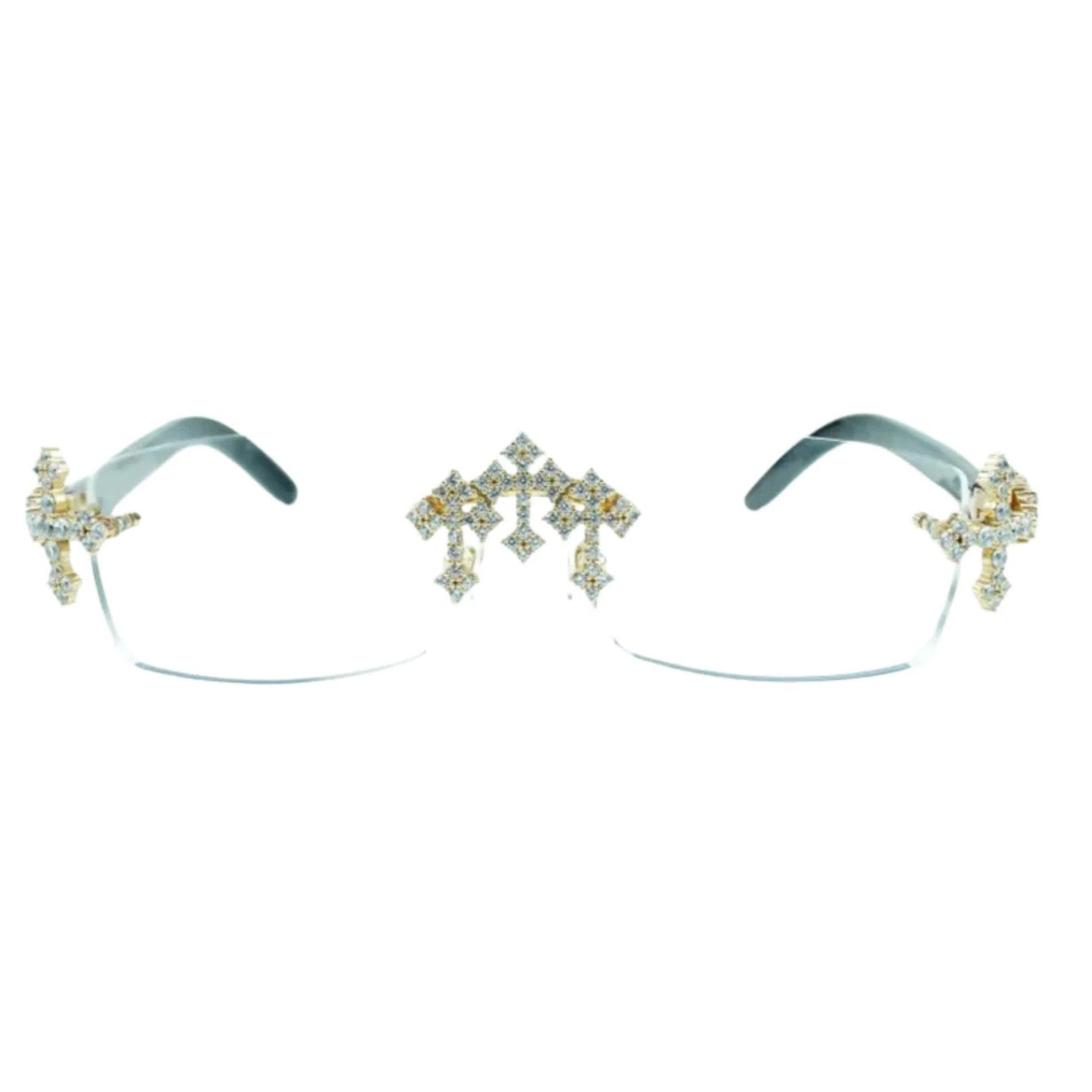 Iced Out Cross White Buffs - Clear Lens - Dolla Shades