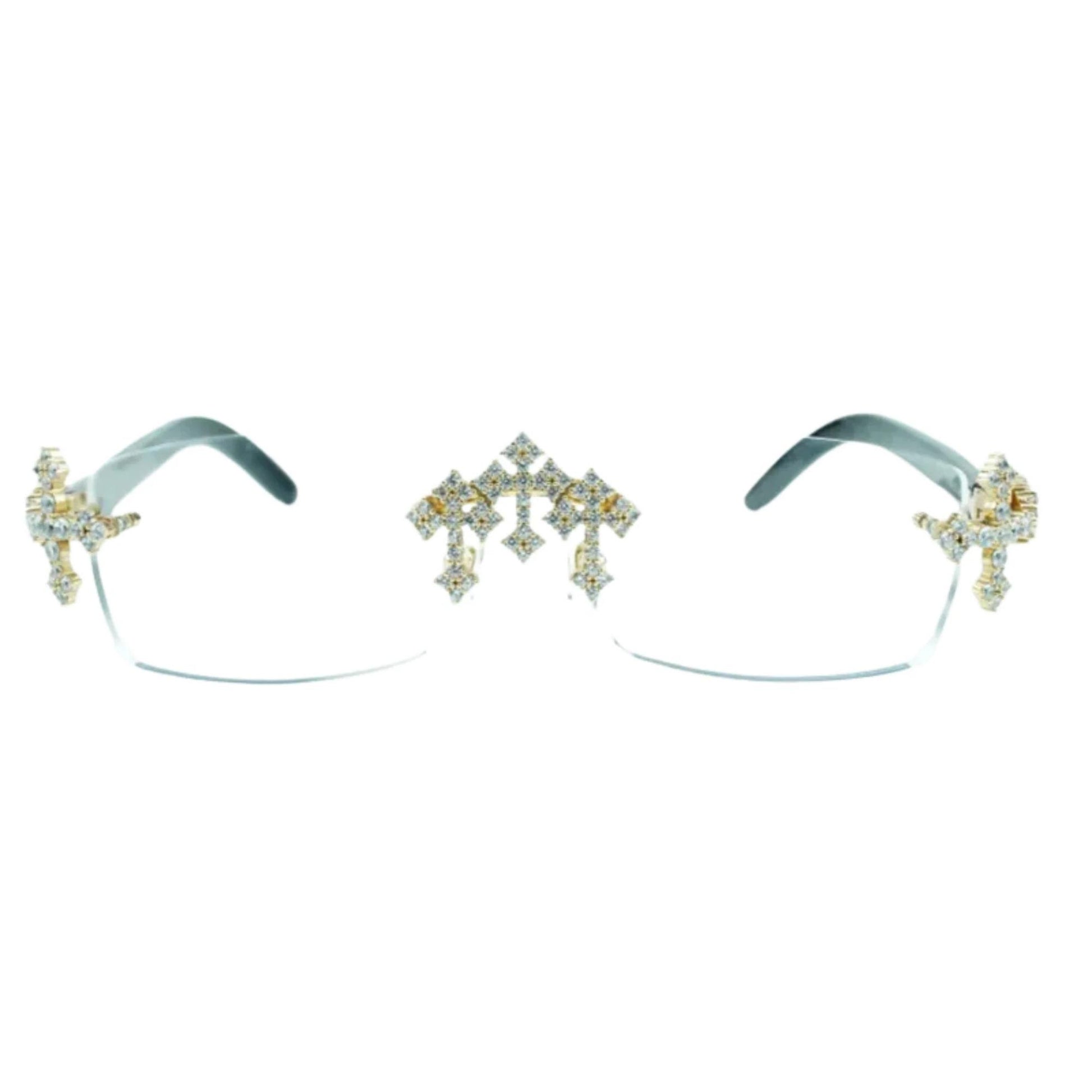 Iced Out Cross White Buffs - Clear Lens - Dolla Shades