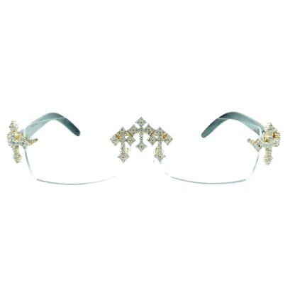 Iced Out Cross White Buffs - Clear Lens - Dolla Shades