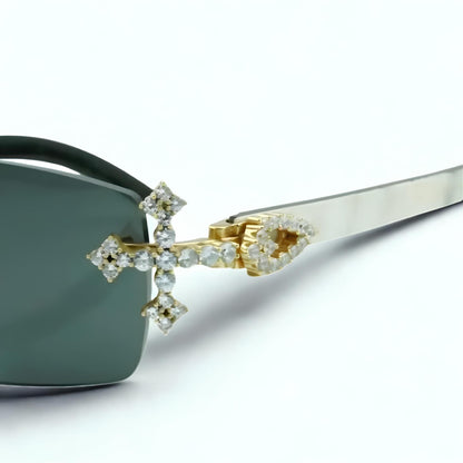 Iced Out Cross White Buffs - Black Lens - Dolla Shades