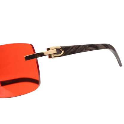 Black Buffs Red Lens Sunglasses | Premium Rimless Eyewear