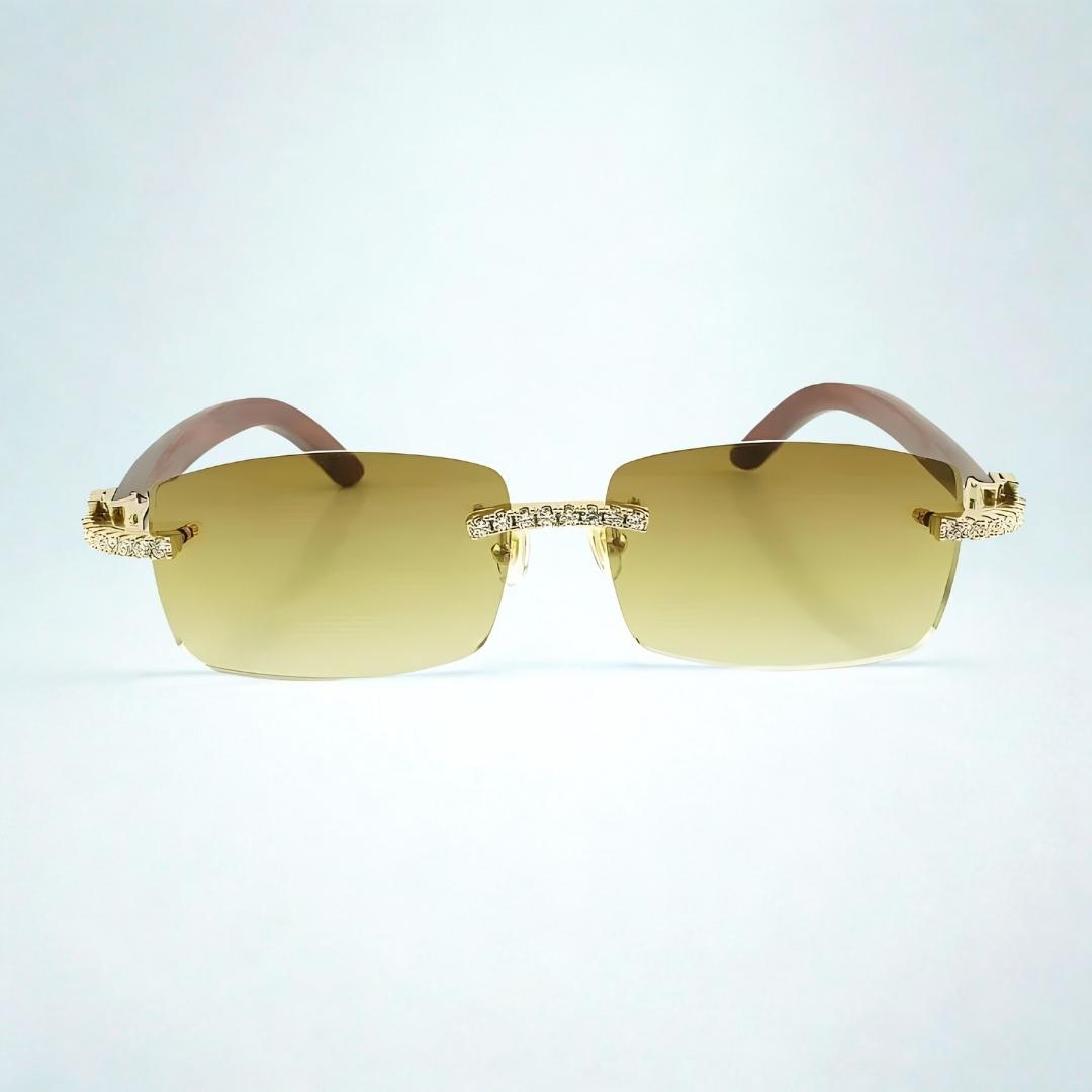 Iced Out Wooden Frames Brown Lens - Dolla Shades