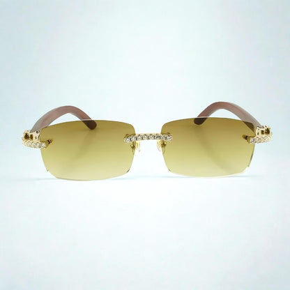 Iced Out Wooden Frames Brown Lens - Dolla Shades