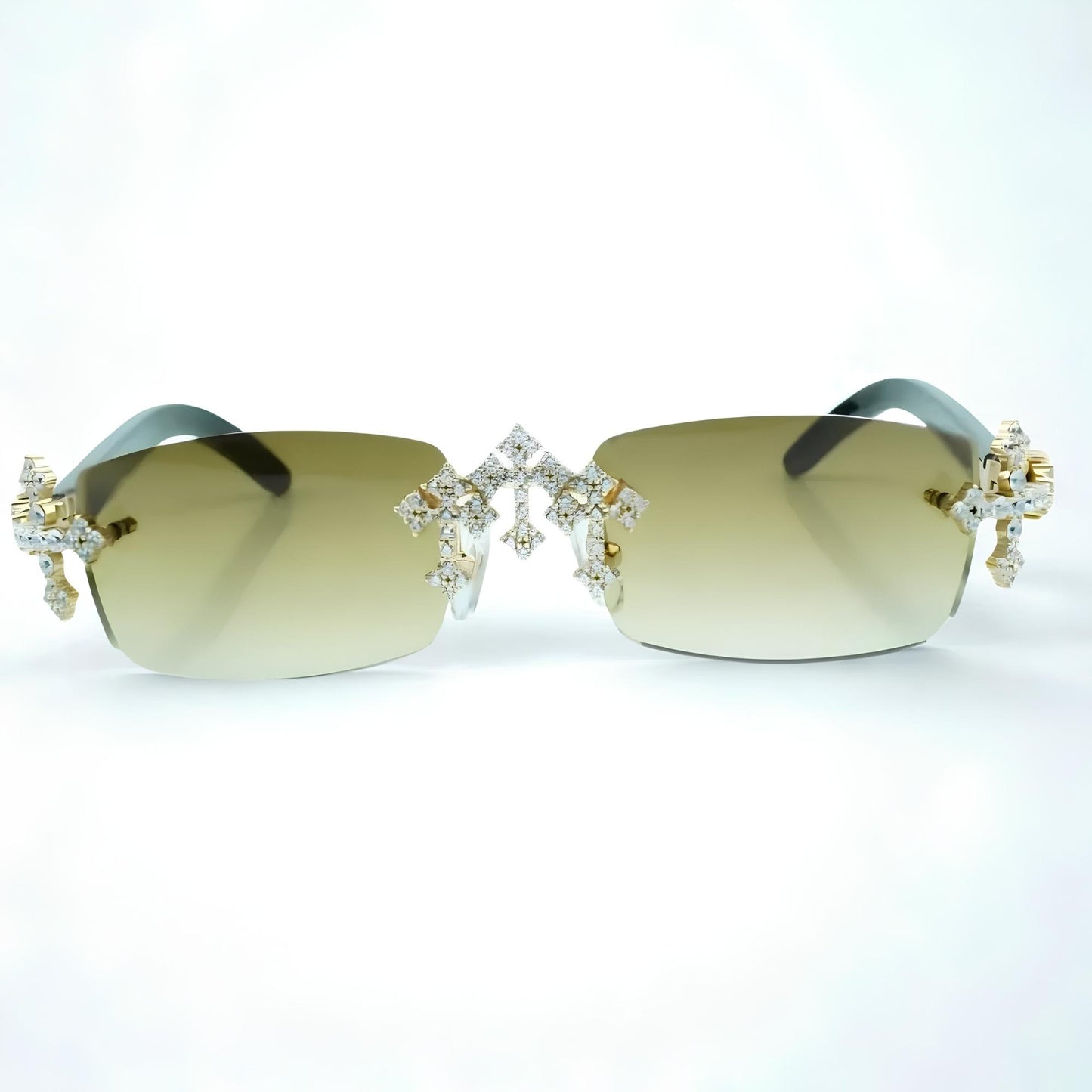 Iced Out Cross Black Buffs - Brown Lens - Dolla Shades