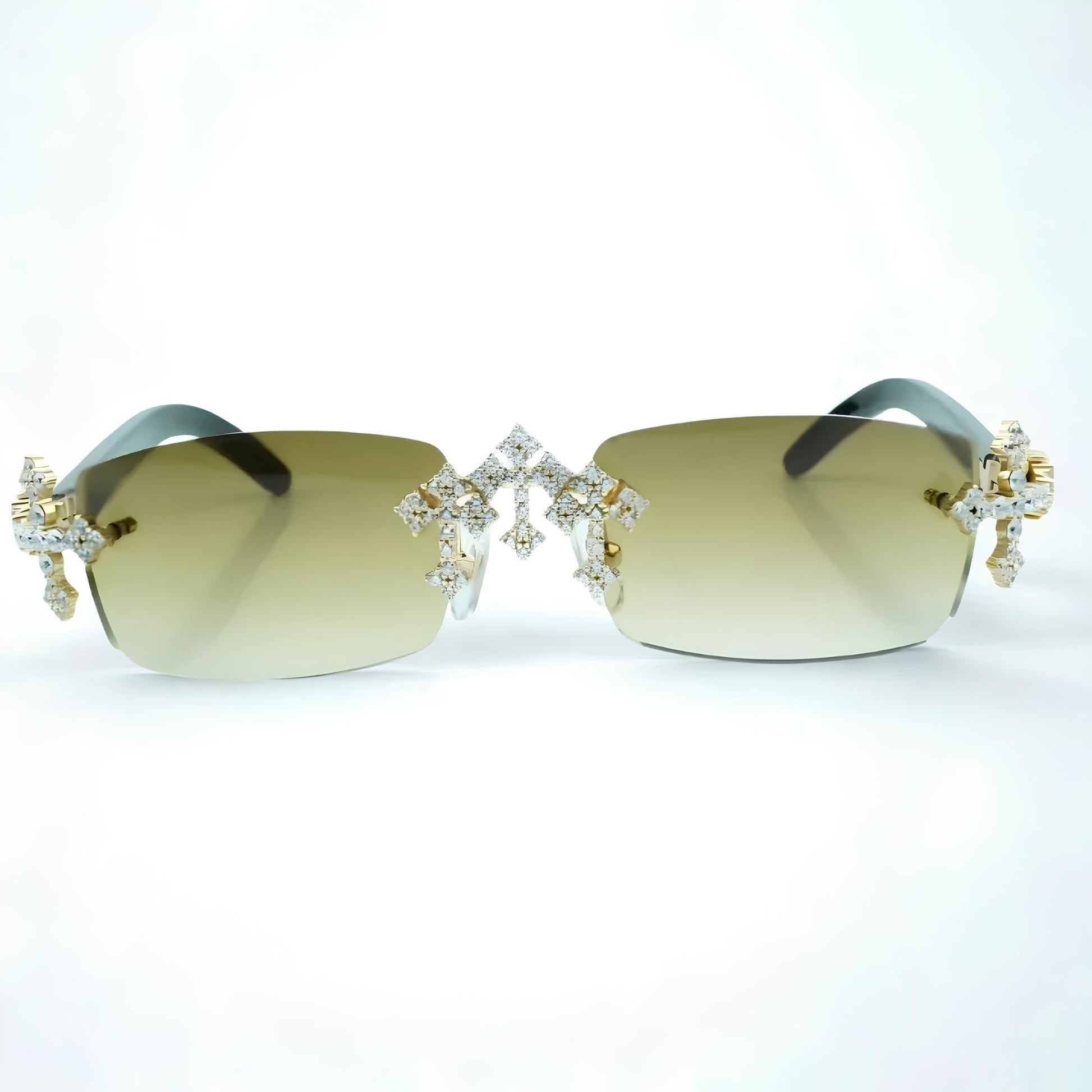 Iced Out Cross Black Buffs - Brown Lens - Dolla Shades