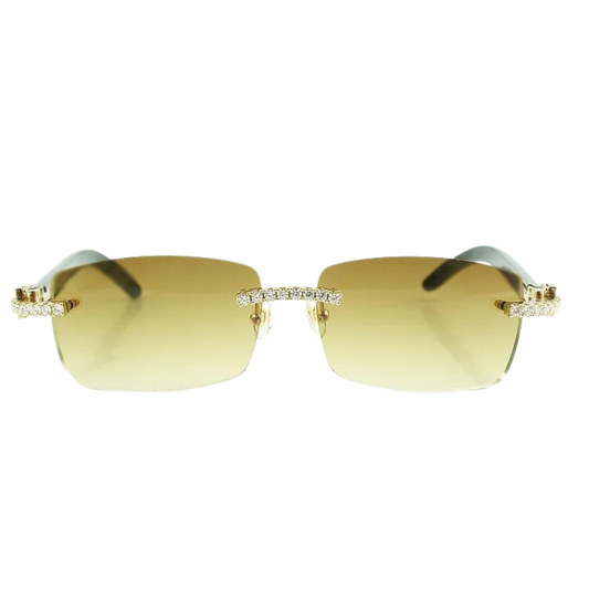 Iced Out White Buffs Brown Lens Sunglasses | Premium Rimless Eyewear