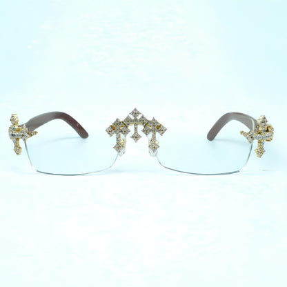 Iced Out Cross Wooden Frames Clear Lens