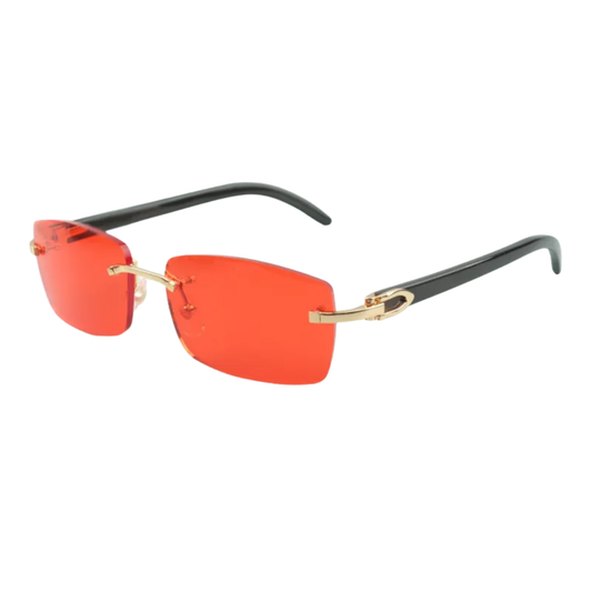 Black Buffs Red Lens Sunglasses | Premium Rimless Eyewear