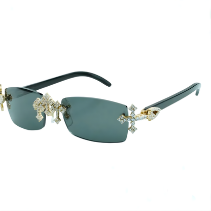Iced Out Cross Black Buffs - Blue Lens