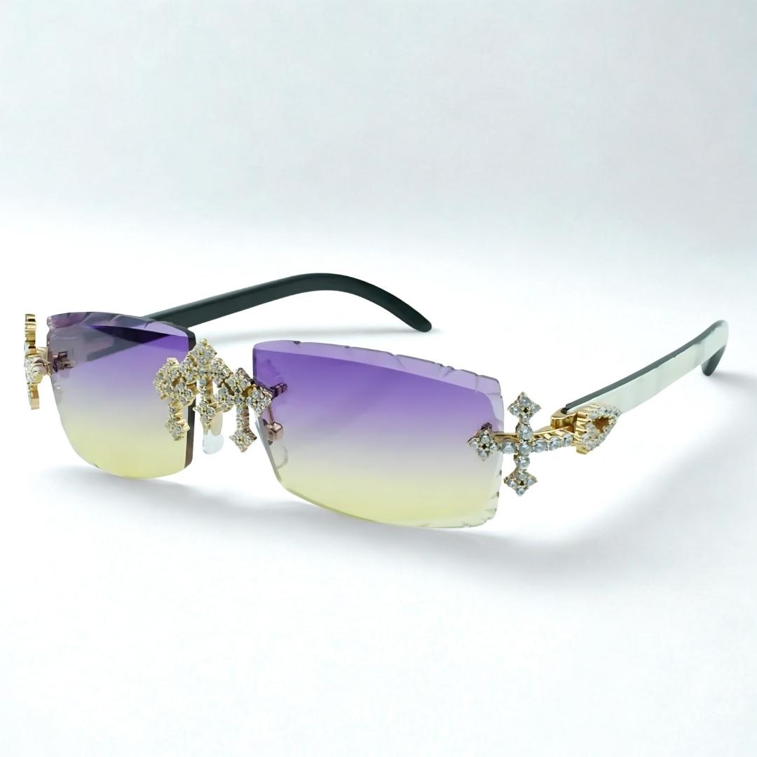 Iced Out Cross White Buffs - Green Diamond Cut Lens - Dolla Shades