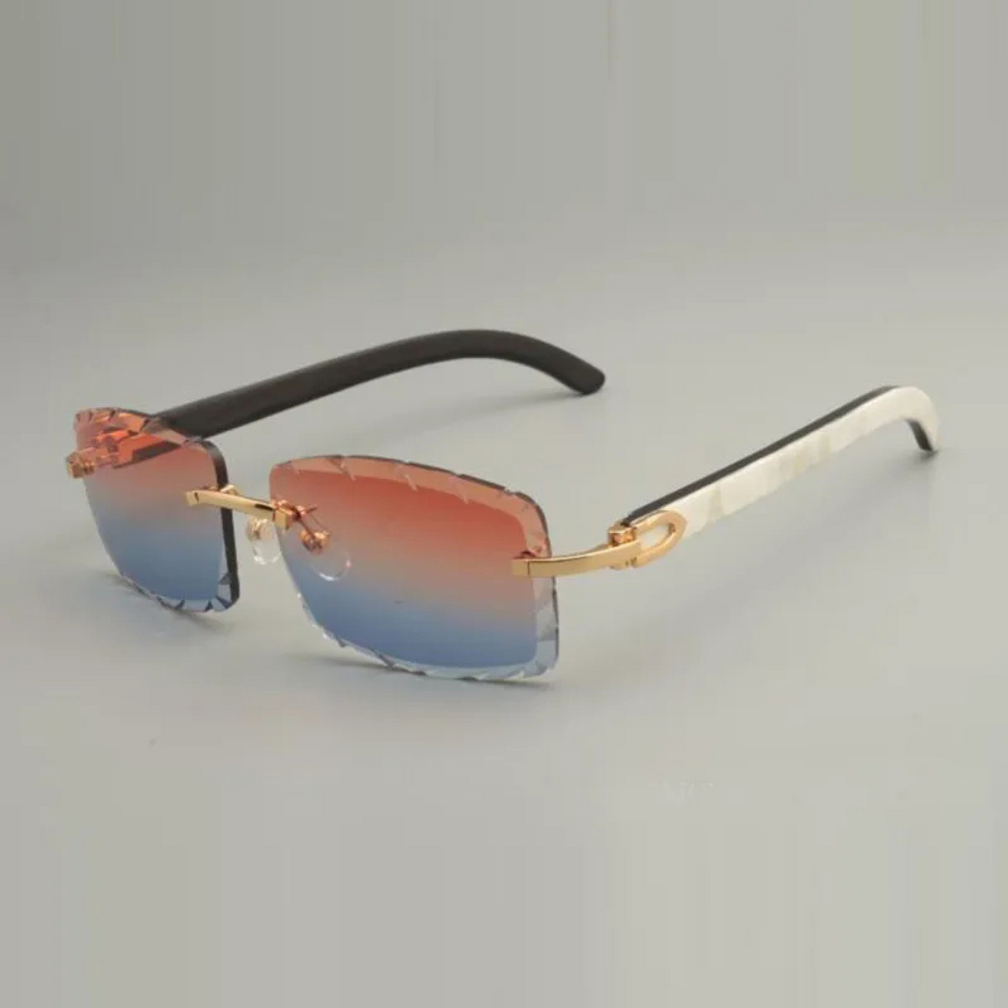 White Buffs Clear Diamond Cut Sunglasses | Premium Rimless Eyewear