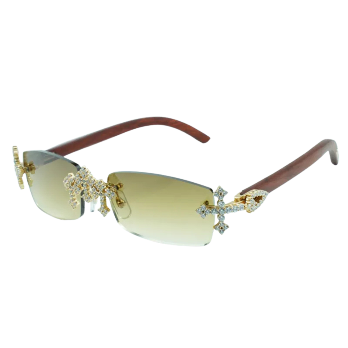 Iced Out Cross Wooden Frames - Silver Lens