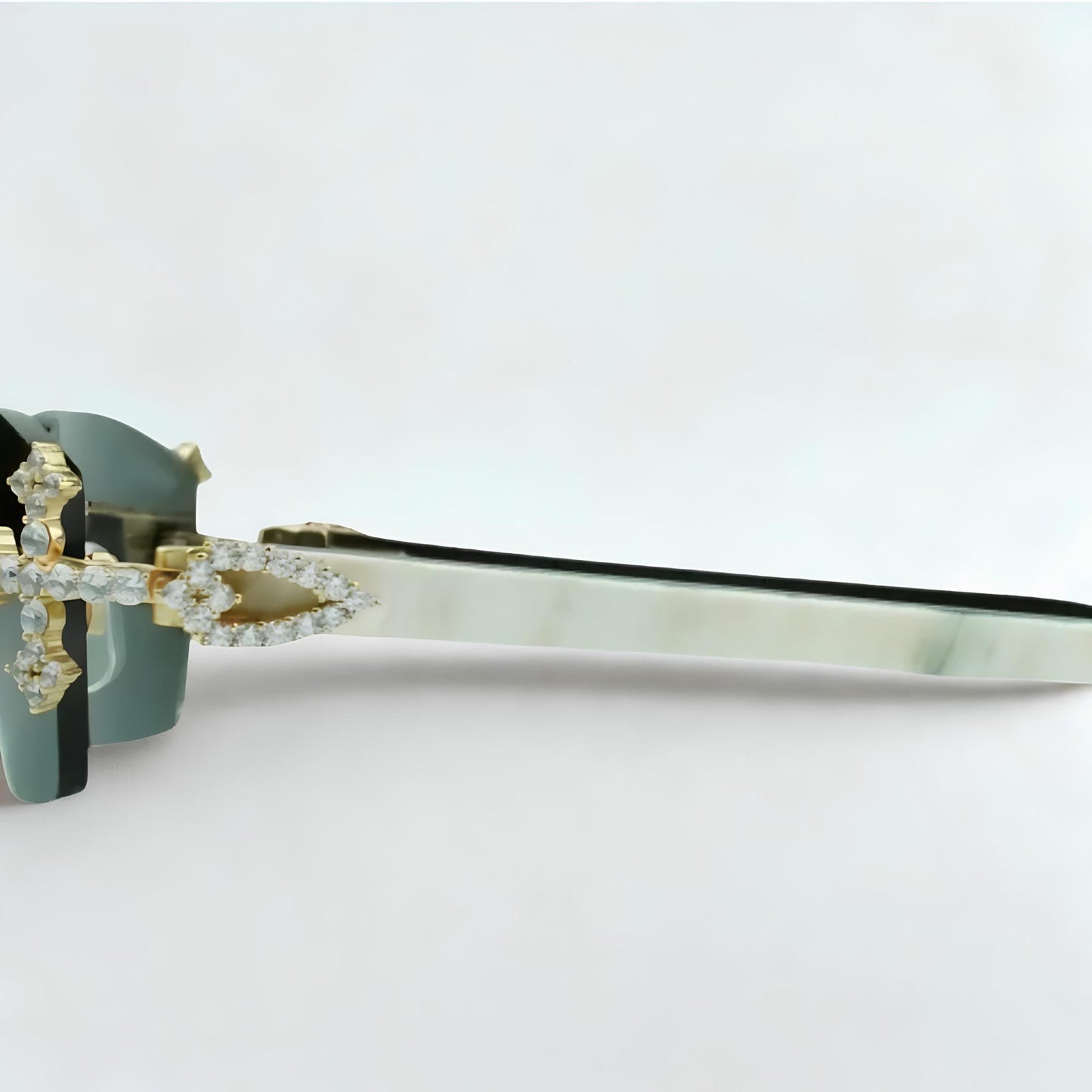 Iced Out Cross White Buffs - Black Lens - Dolla Shades