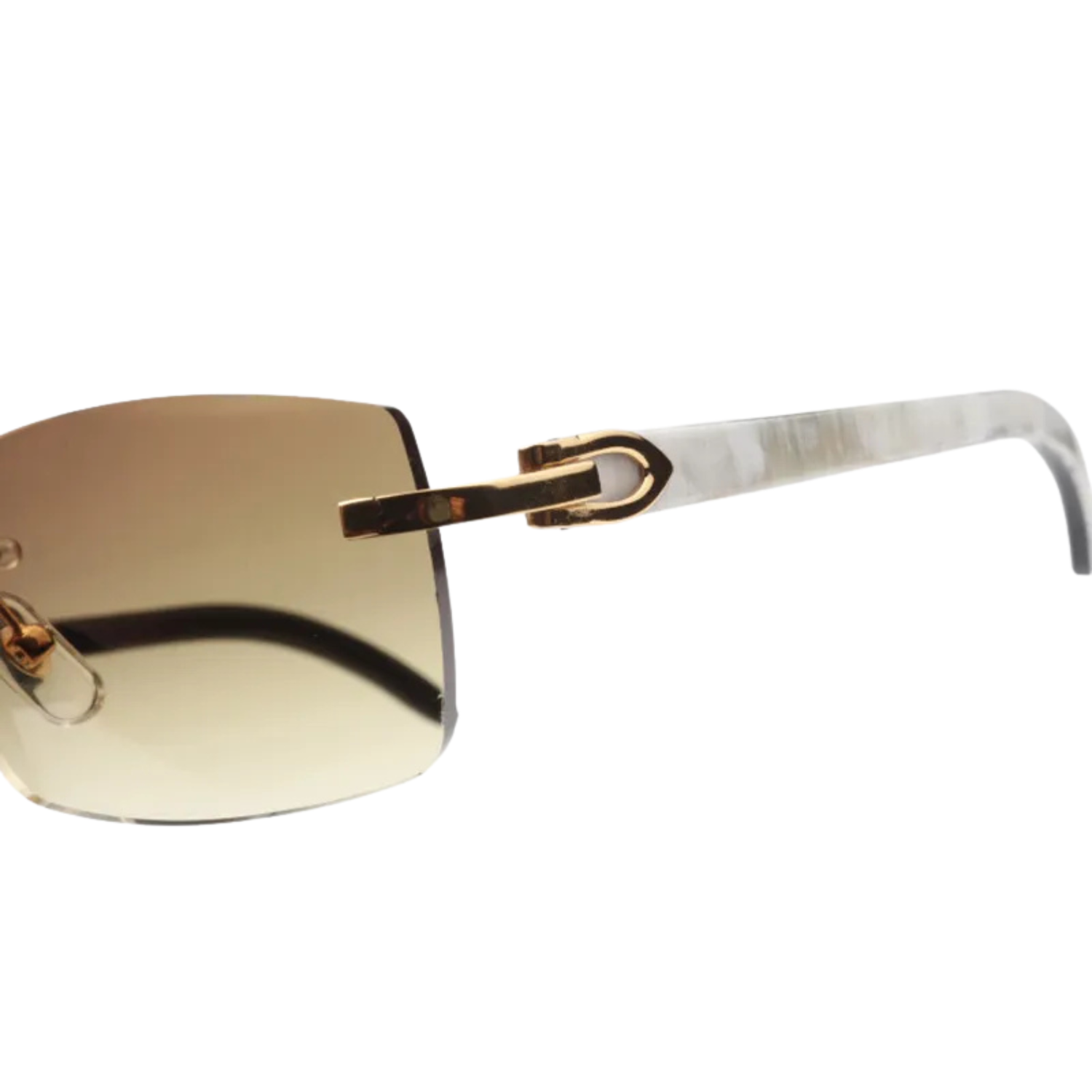 White Buffs Brown Lens Sunglasses | Premium Rimless Eyewear - Dolla Shades
