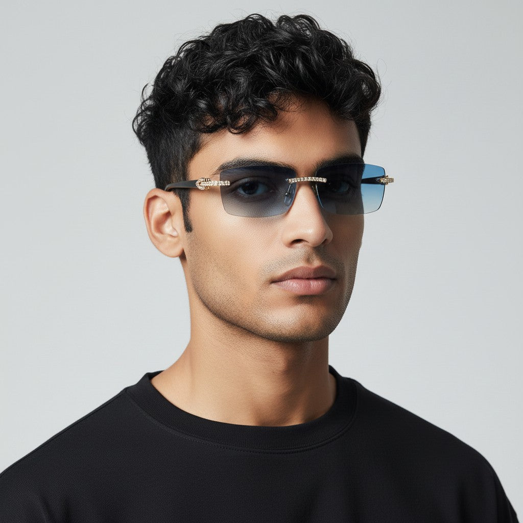 CZ Black Buffs Blue Lens - Dolla Shades