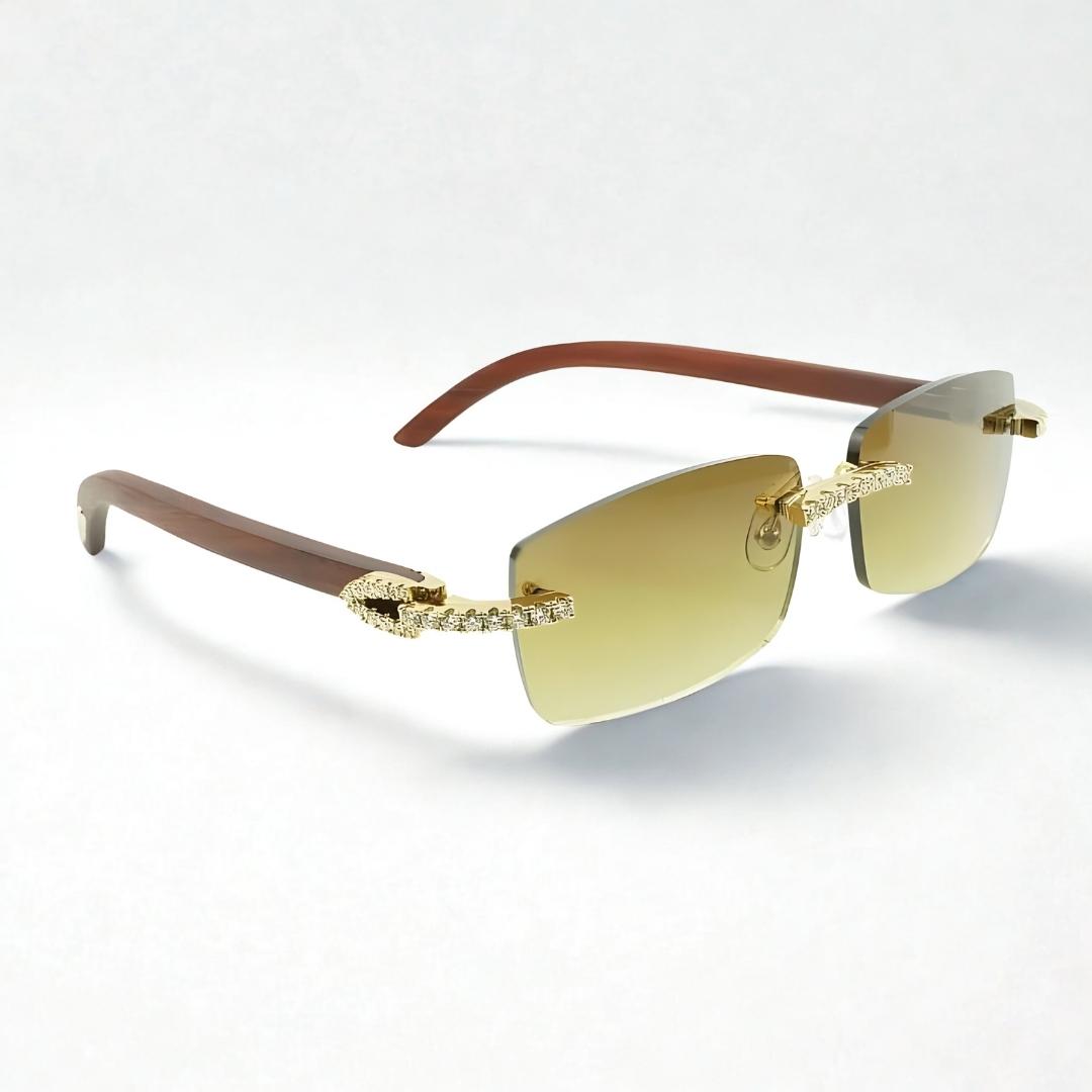 Iced Out Wooden Frames Brown Lens - Dolla Shades