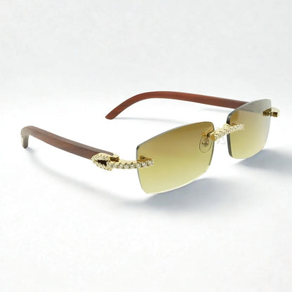 Iced Out Wooden Frames Brown Lens - Dolla Shades
