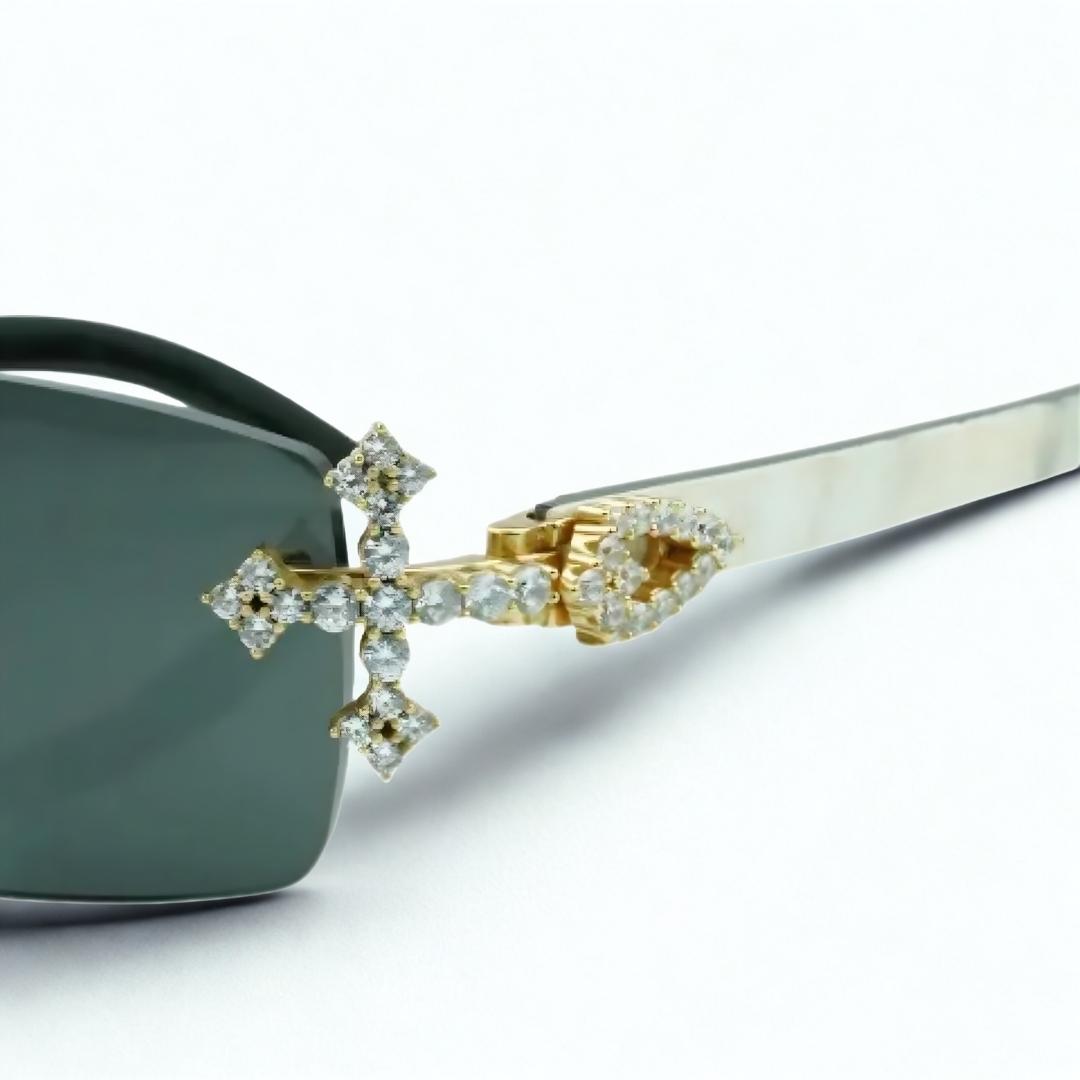 Iced Out Cross White Buffs - Black Lens