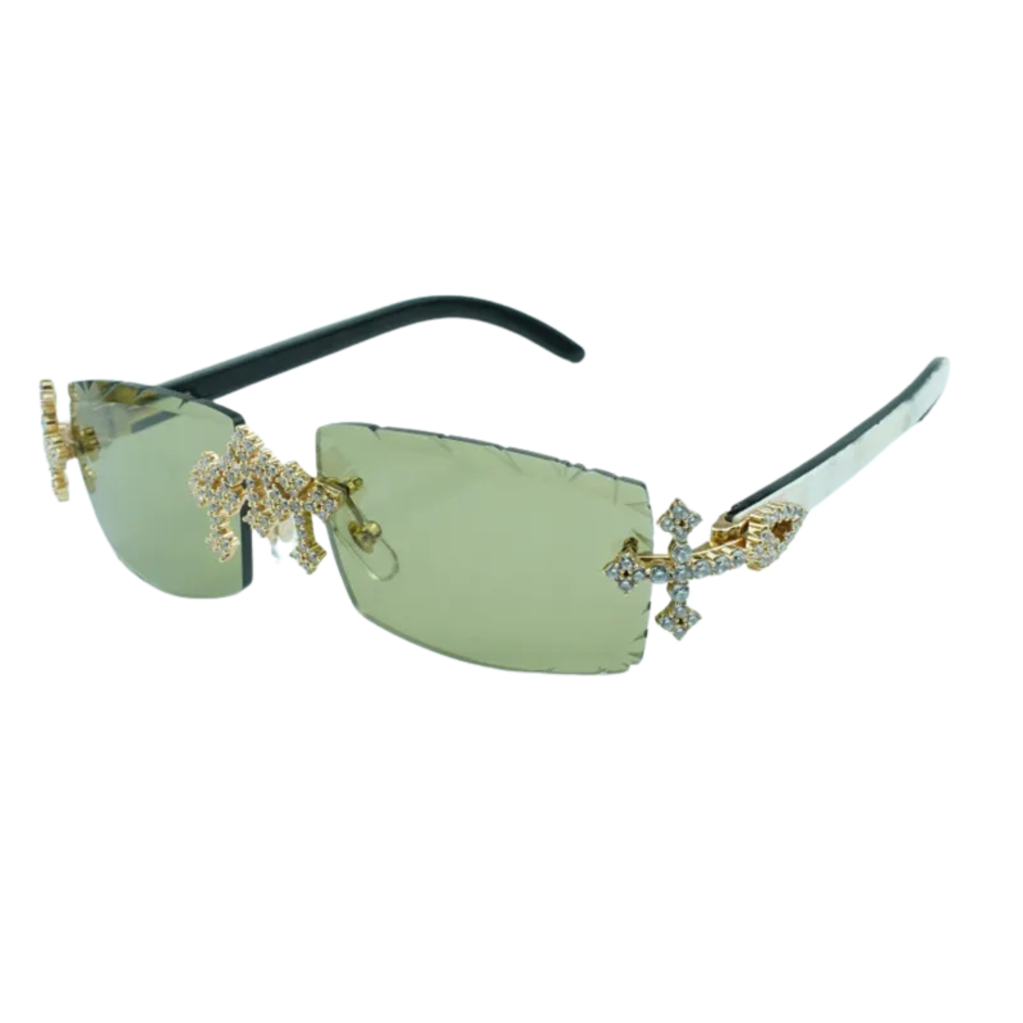 Iced Out Cross White Buffs - Green Diamond Cut Lens