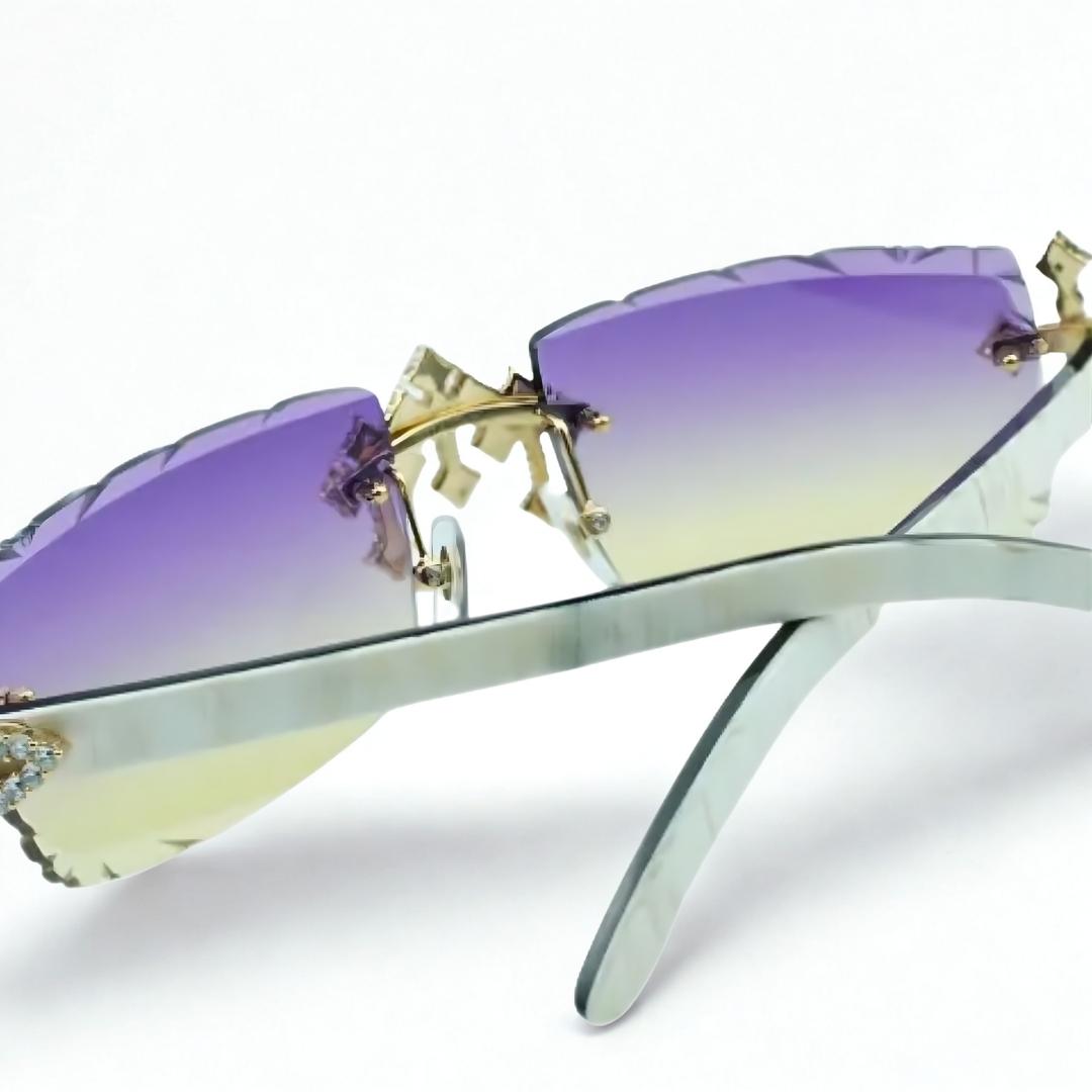 Iced Out Cross White Buffs - Purple Diamond Cut Lens - Dolla Shades