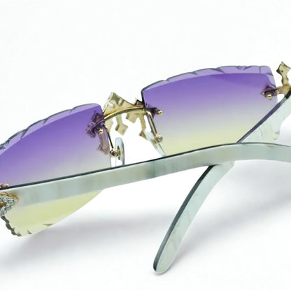 Iced Out Cross White Buffs - Purple Diamond Cut Lens - Dolla Shades