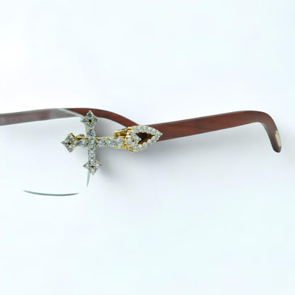 Iced Out Cross Wooden Frames Clear Lens