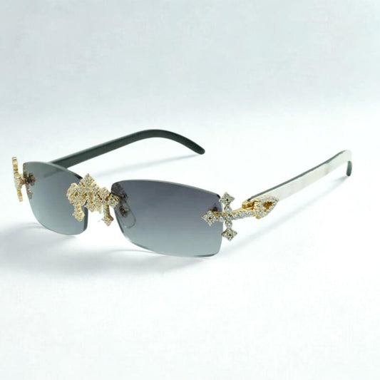 Iced Out Cross White Buffs - Silver Lens