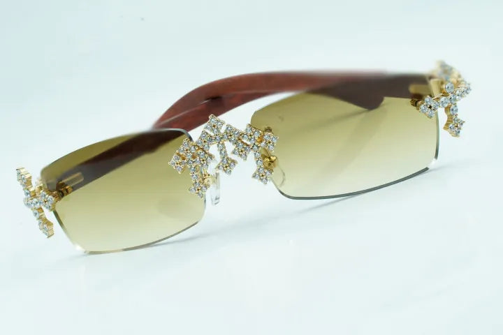 Iced Out Cross Wooden Frames - Brown Lens