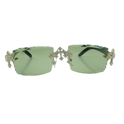 Iced Out Cross White Buffs - Green Diamond Cut Lens