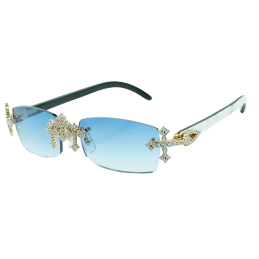 Iced Out Cross White Buffs - Blue Lens