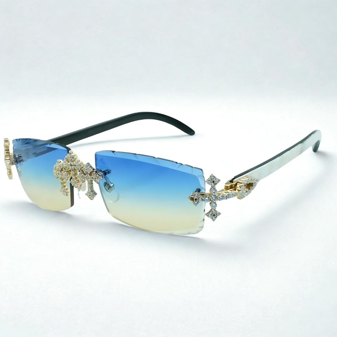 Iced Out Cross White Buffs - Green Diamond Cut Lens - Dolla Shades
