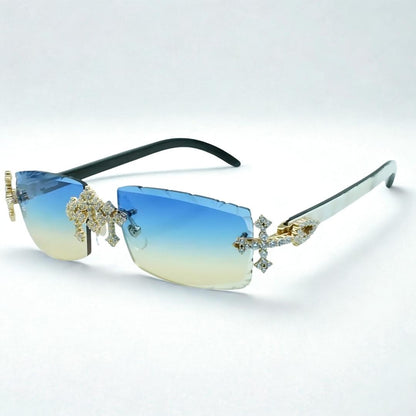 Iced Out Cross White Buffs - Green Diamond Cut Lens - Dolla Shades