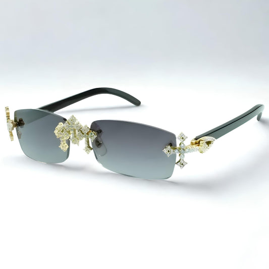 Iced Out Cross Black Buffs - Blue Lens - Dolla Shades