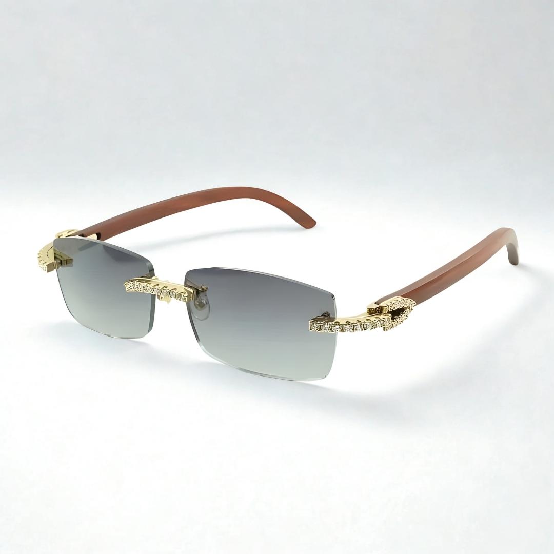 Iced Out Wooden Frames Blue Lens - Dolla Shades